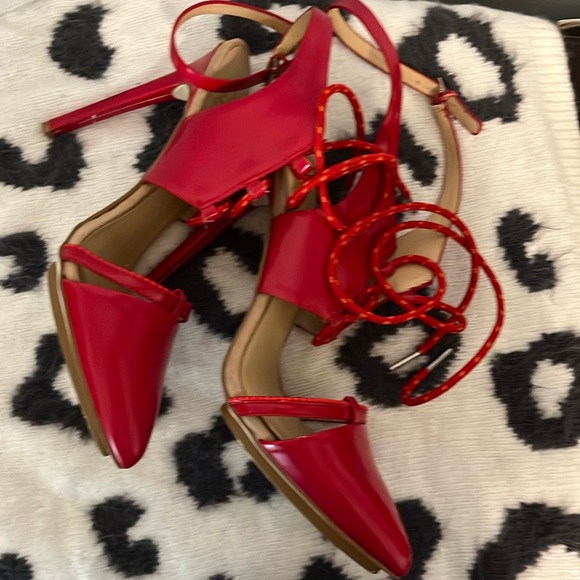 GX Gwen Stefani Y2K Streetwear Chiyo heels RED Lace up Ankle Wrap Stilettos 9 - Picture 3 of 9